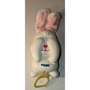 Vintage 1991 Tomy Peek A Boo Musical Pull Cord Bunny Baby Crib Toy Pram